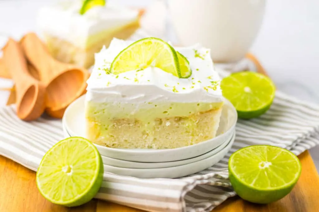 key lime poke cake sliced