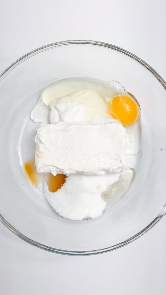 Mix ingredients to make the cheesecake