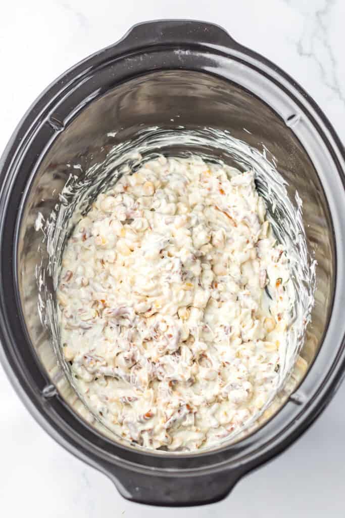 all ingredients mixed up in slow cooker