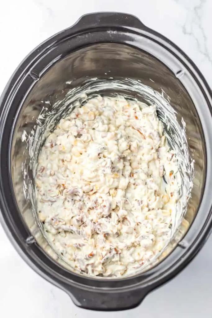 all ingredients mixed up in slow cooker