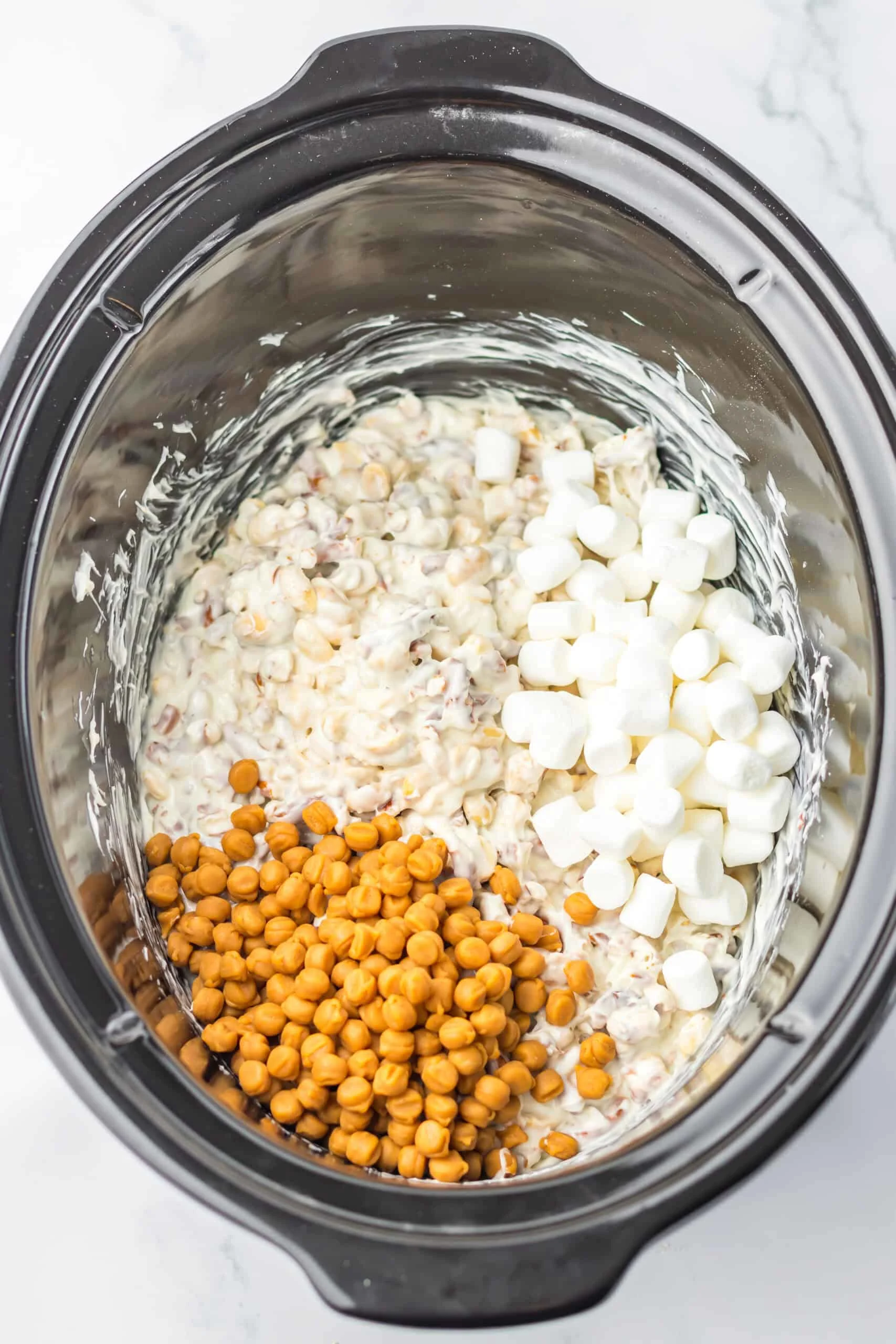 add marshmallows and caramel