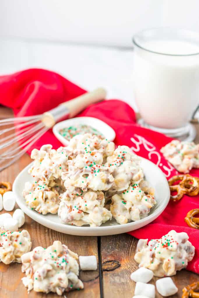 Creamy Christmas candy with colorful sprinkles, marshmallows, and holiday treats.