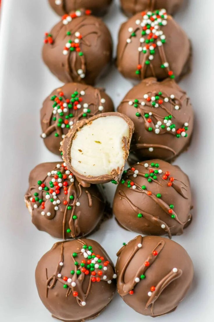 tray buttercream truffles, one cut in the middle