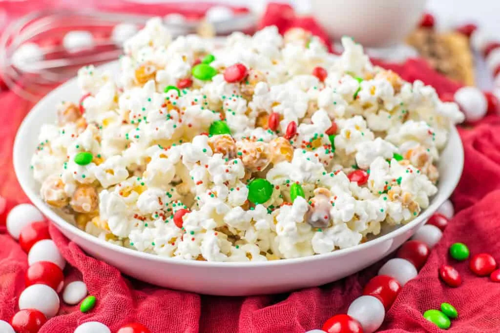 christmas popcorn in a bowl