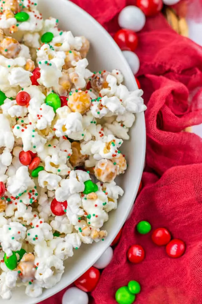 bowl filled with christmas popcorn