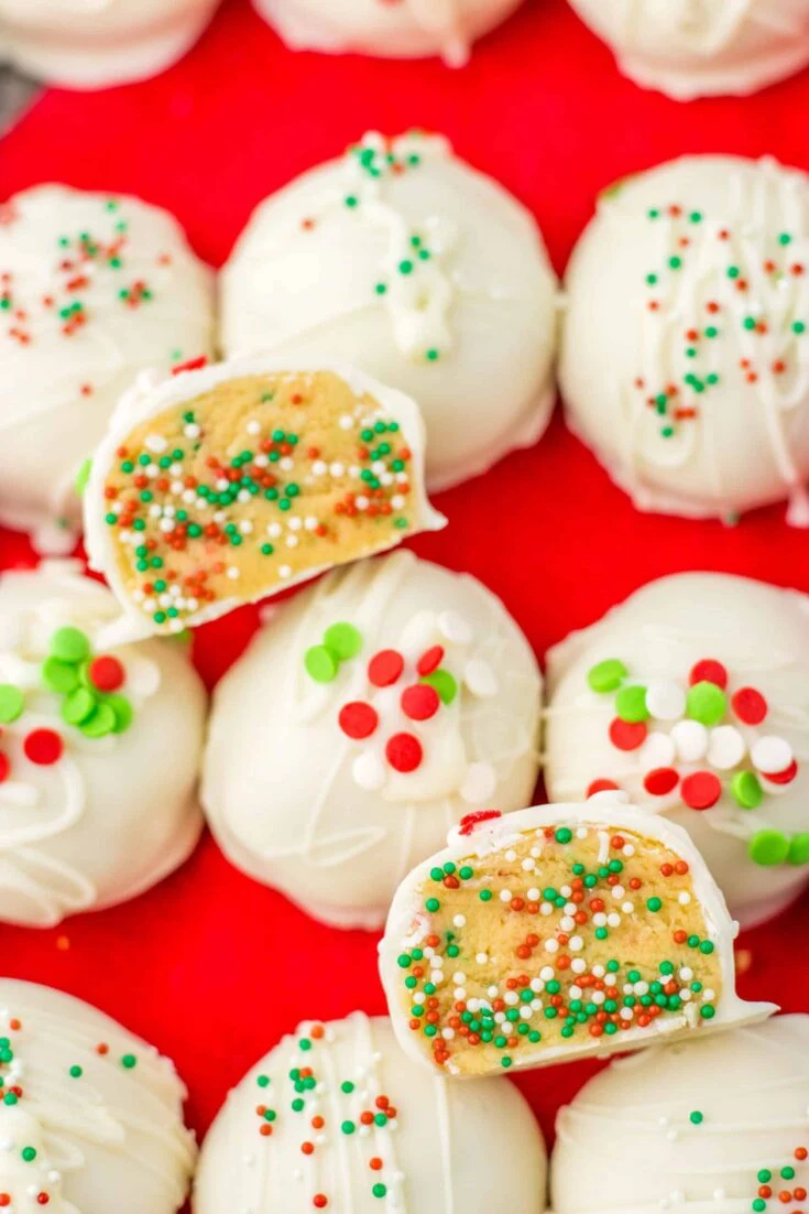 Christmas Sugar Cookie Dough Truffles inside truffles