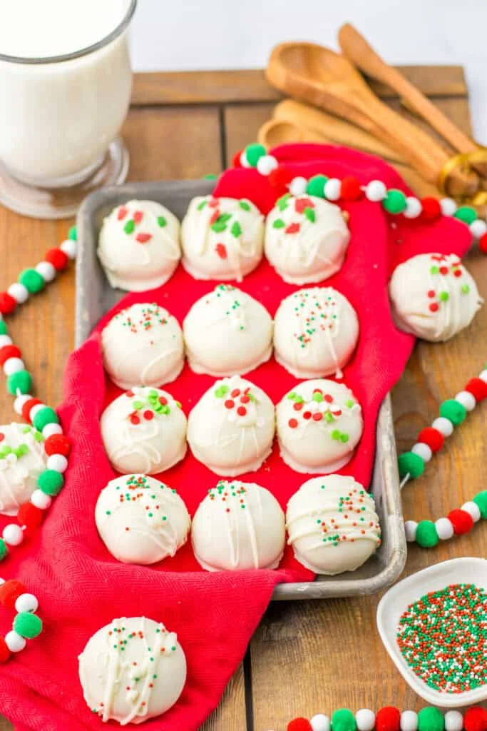 Christmas Truffles on red tray beads