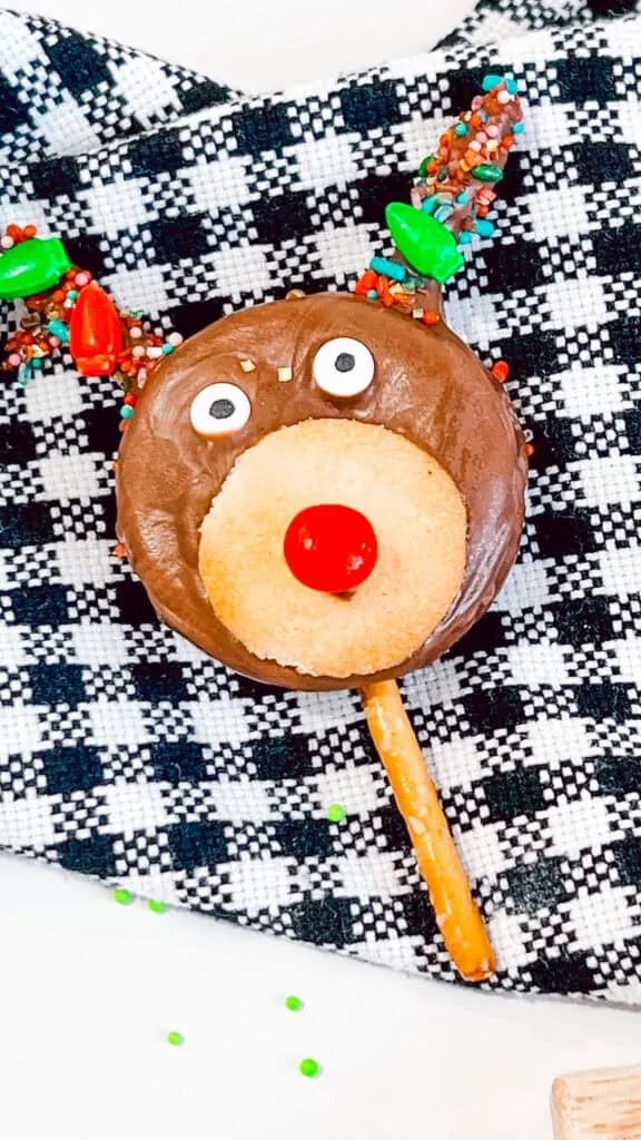 cute reindeer pop on black and white plaid