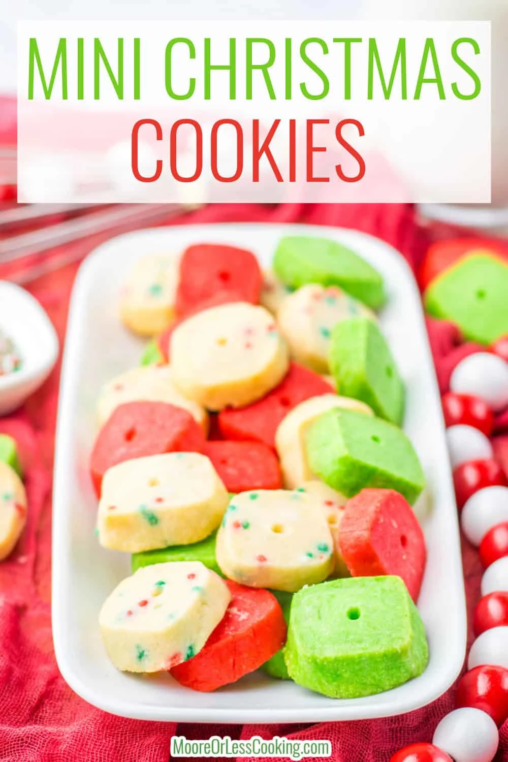 Bake delightful Mini Christmas Cookies made from three simple ingredients. Perfectly tender and festive for the holidays! via @Mooreorlesscook