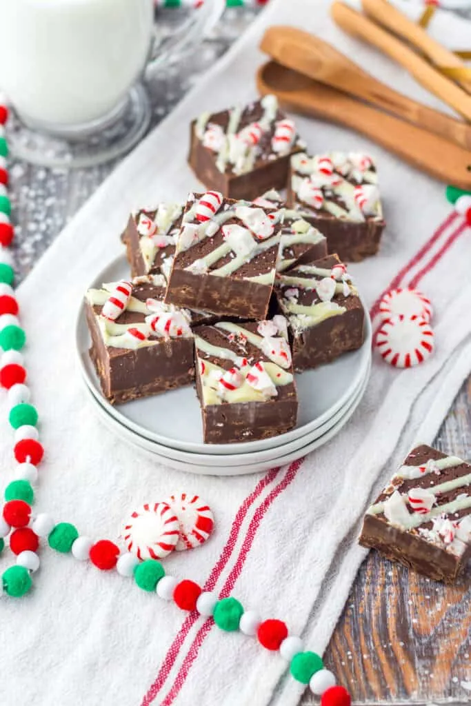delicious fudge on a plate with peppermints