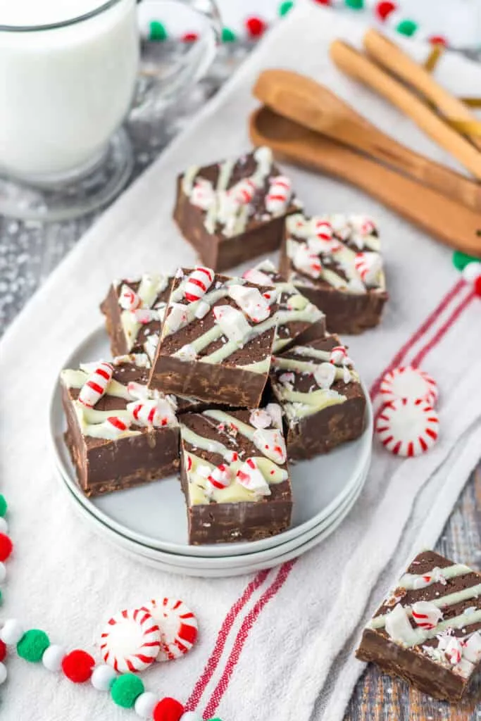 Peppermint fudge on a plate peppermint candies