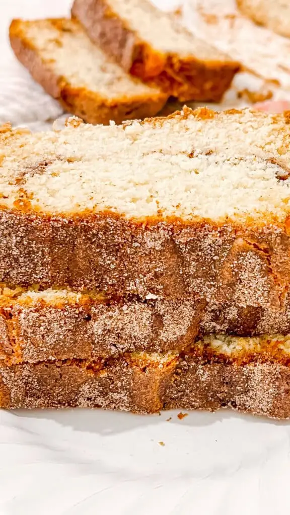 sliced and stacked homemade Amish Cinnamon Bread
