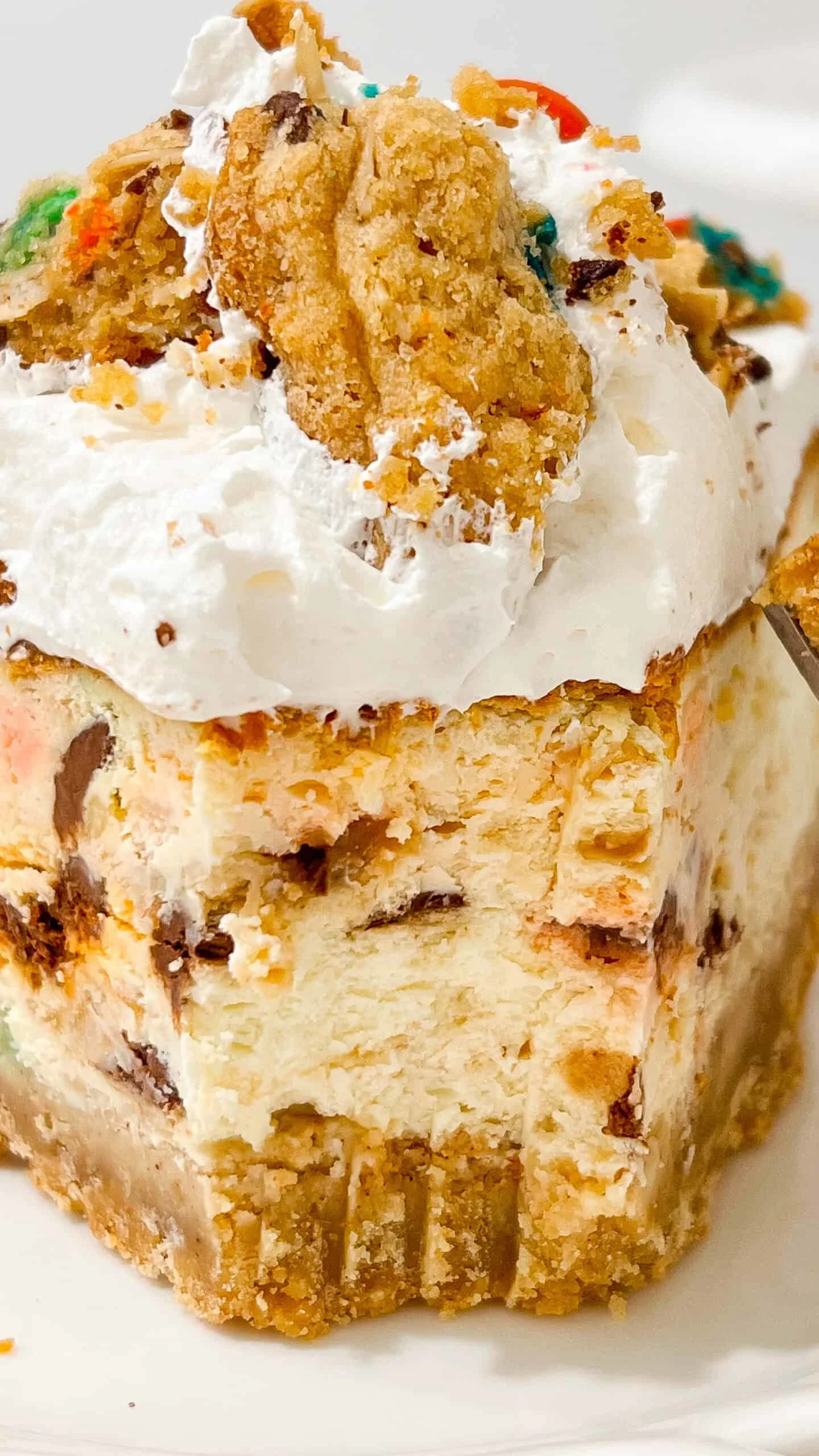 slice of Monster Cookie Cheesecake