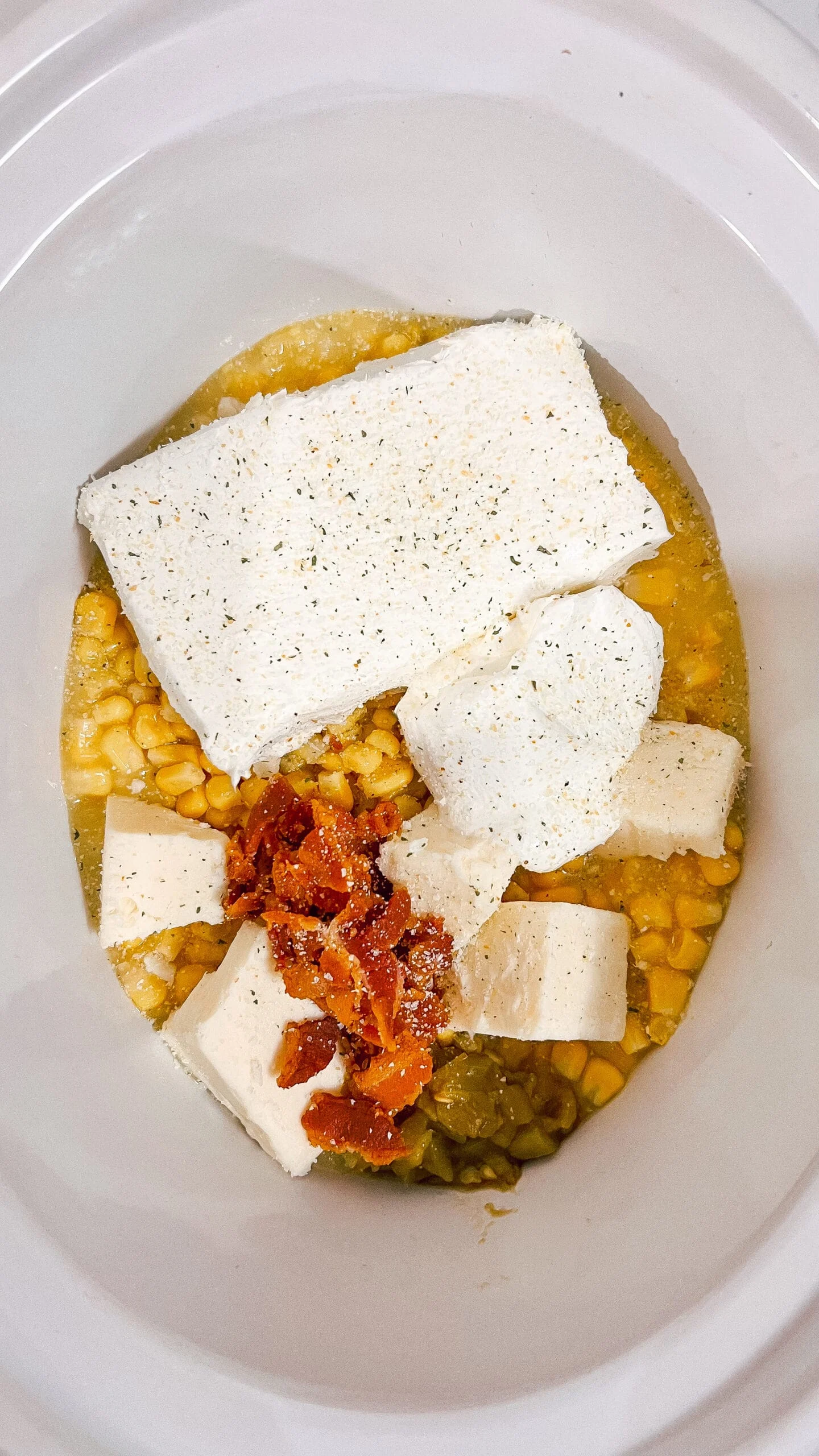 all ingredients in crockpot for corn dip