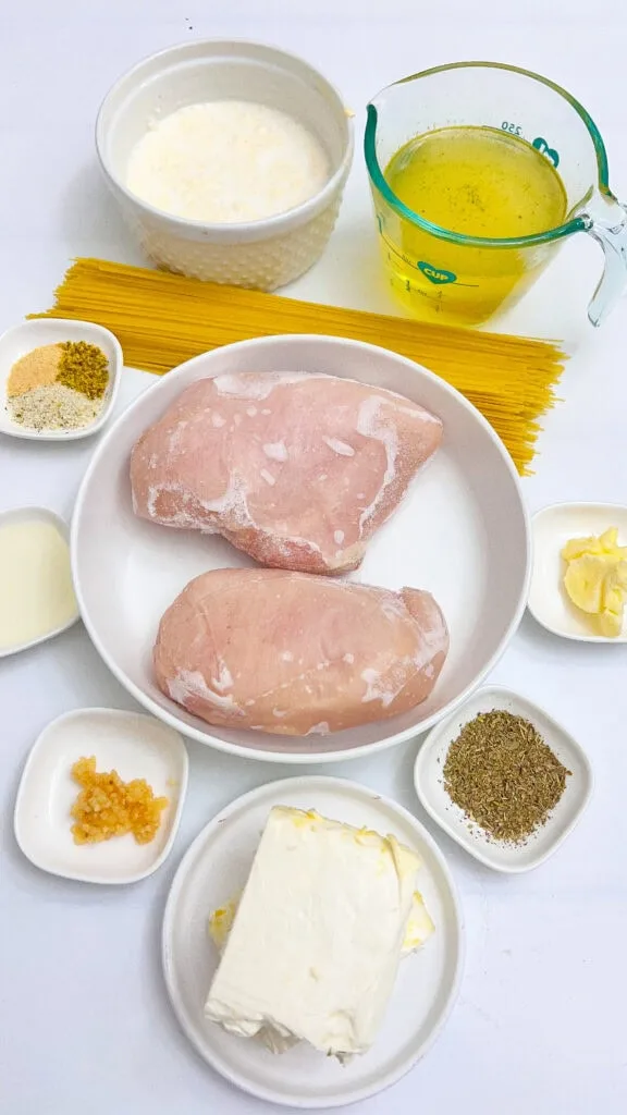 all ingredients for the crockpot chicken with angel hair recipe