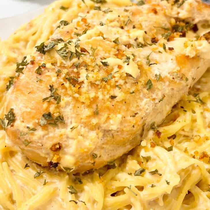 Angel Chicken with Creamy Garlic Sauce in Crockpot.