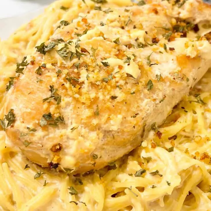 Angel Chicken with Creamy Garlic Sauce in Crockpot.