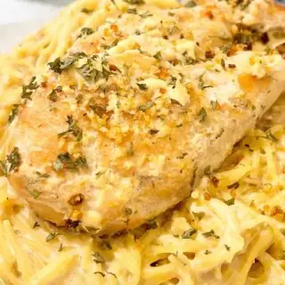 Angel Chicken with Creamy Garlic Sauce in Crockpot.