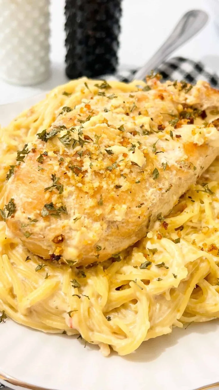 Angel Chicken with Creamy Garlic Sauce in Crockpot.