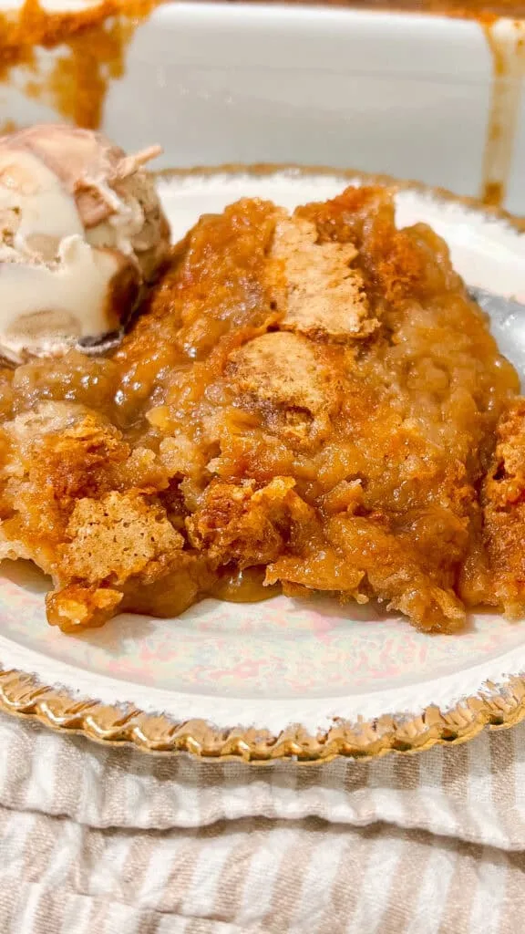 freshly baked cobbler with ice cream