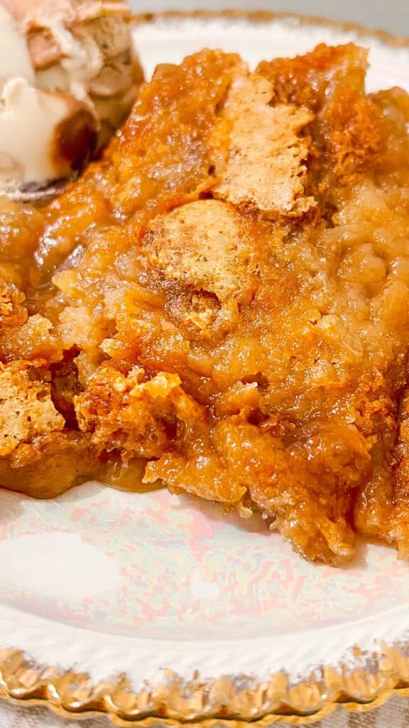 scoop of cobbler on white plate