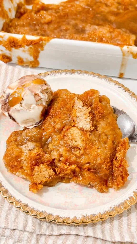 serving with ice cream Snickerdoodle Cobbler