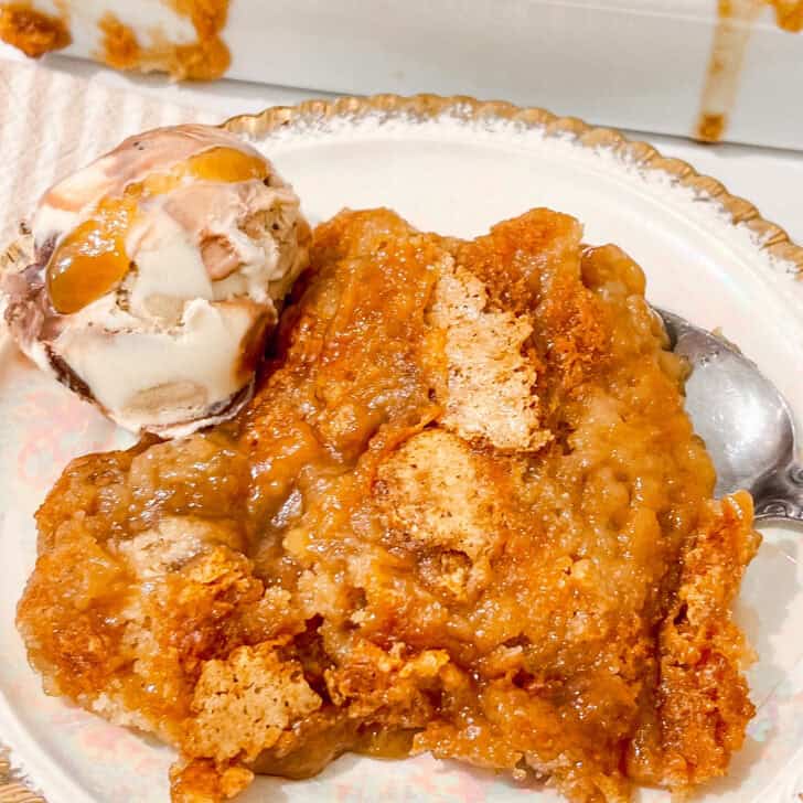 serving with ice cream Snickerdoodle Cobbler