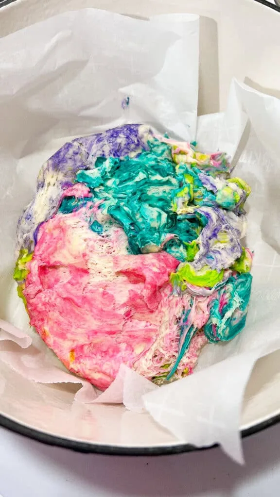 swirled sourdough dough ready to be baked