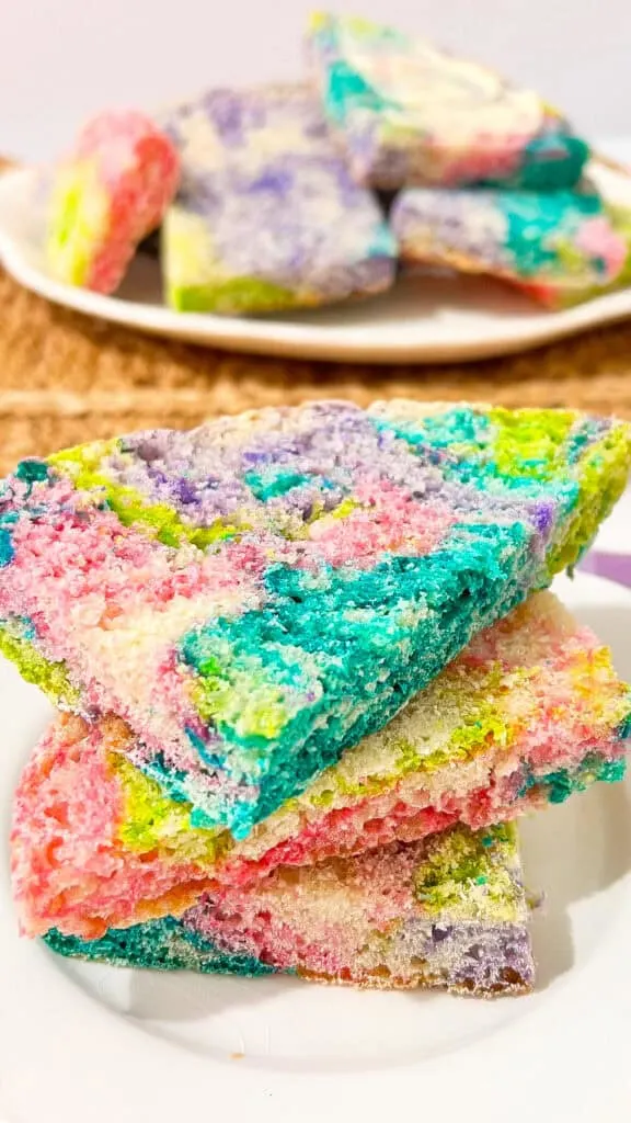 Colorful Easter sourdough swirl bread with vibrant pastel hues.