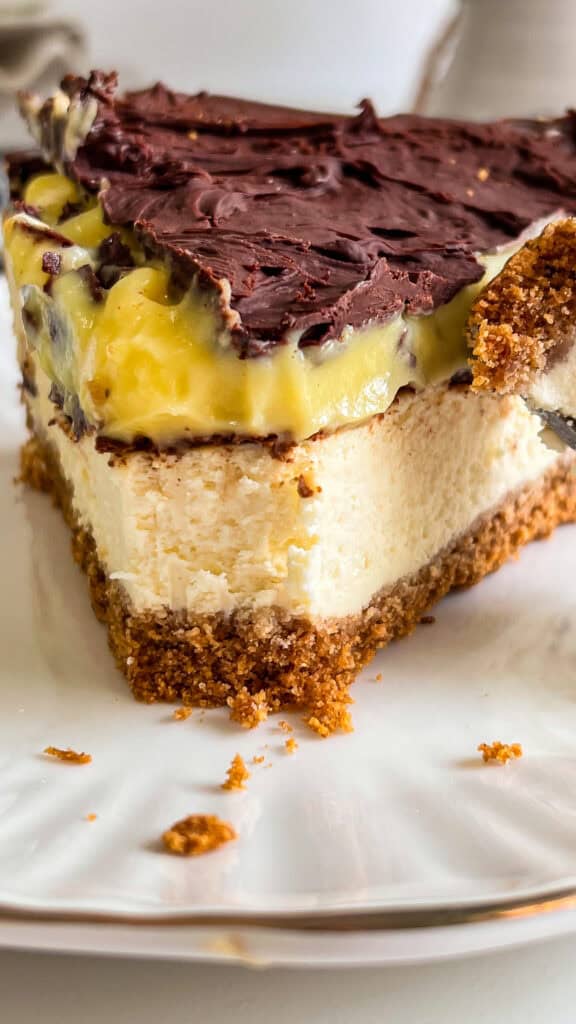 slice of Boston Cream Pie Cheesecake