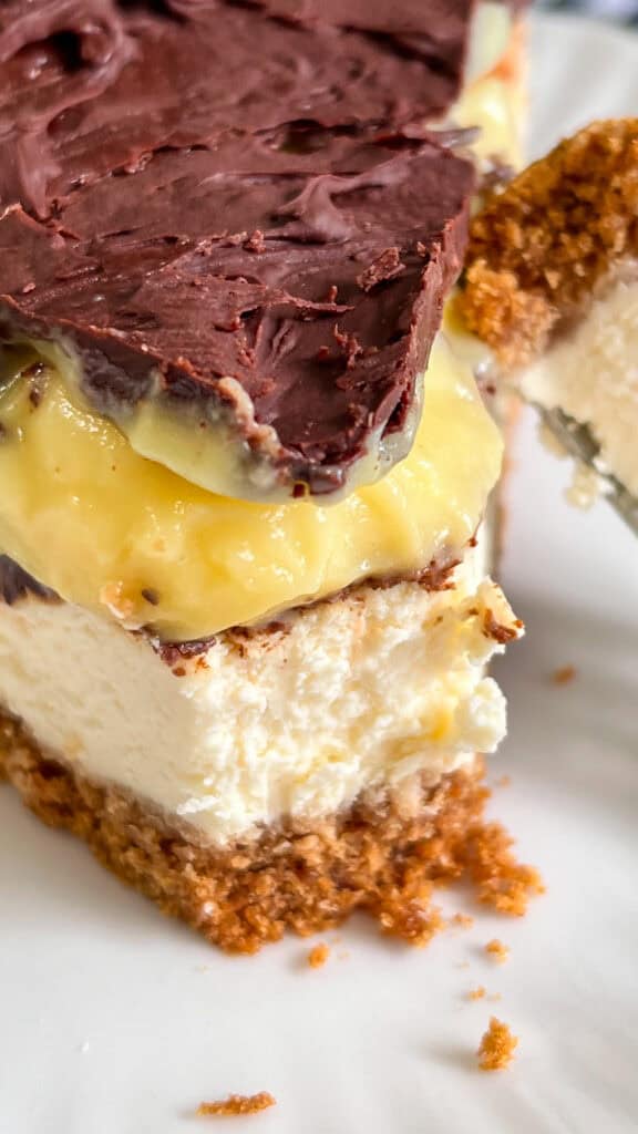 slice of Boston Cream Pie Cheesecake