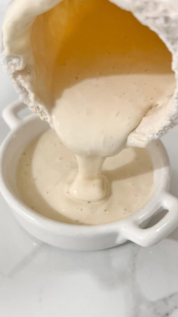 Sourdough discard poured in a ramekin