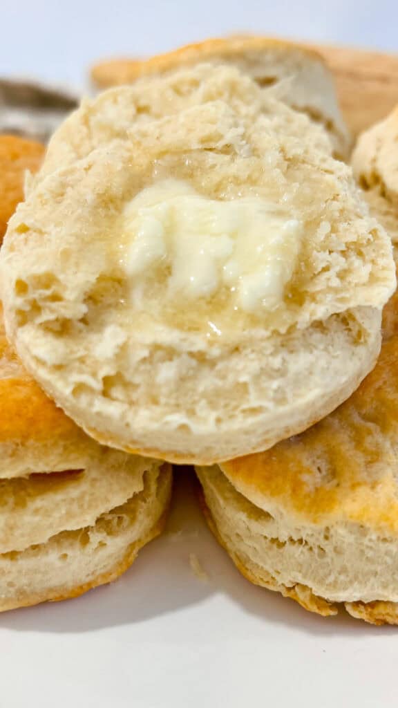 baked and stacked Sourdough Discard Buttermilk Biscuits 